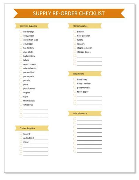 common office supply checklist printable | Office supplies checklist ...