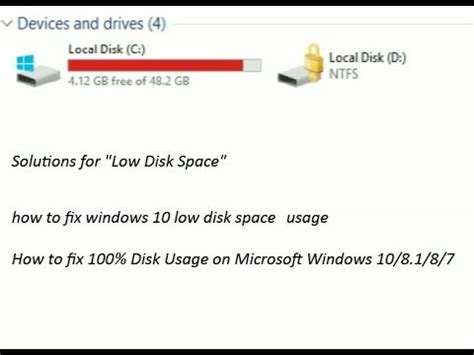 how to fix windows 10 low disk space usage - YouTube