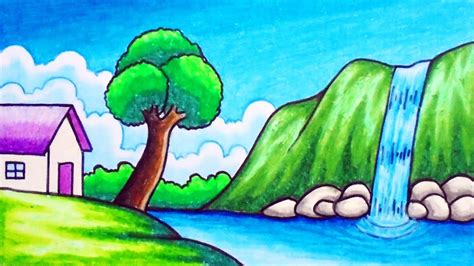 Pastel Landscape Drawing For Kids : Drawings of paints and pencil.