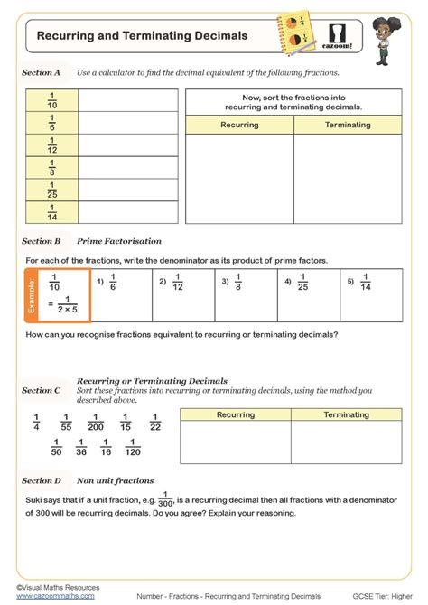 Recurring and Terminating Decimals Worksheet | Printable Maths Worksheets