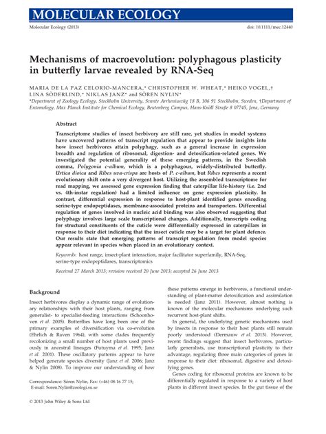 (PDF) Mechanisms of macroevolution: Polyphagous plasticity in butterfly larvae revealed by RNA-Seq