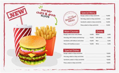 Burger, Fries, Drink Design Fast Food Menu 1349626 Vector Art at Vecteezy