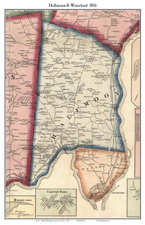 Halfmoon & Waterford 1856 Old Town Map With Homeowner Names New York Reprint Genealogy Saratoga ...