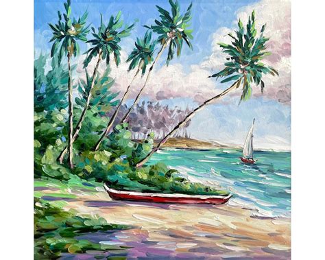 Hawaii Beach Print From Oil Painting Original Art Scenery Coastal ...