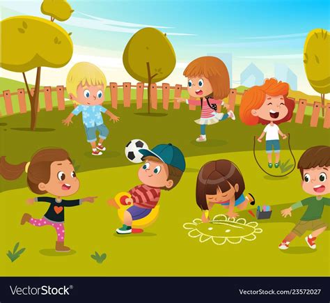 Baby Play Kindergarten Playground Illustration. Children Play Football ...