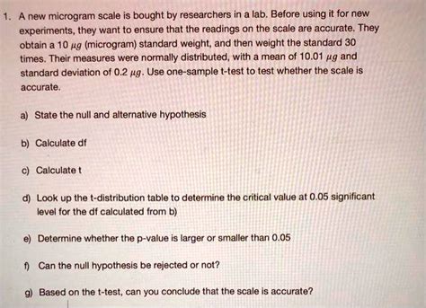 SOLVED: A new microgram scale is bought by researchers in a lab. Before using it for new ...