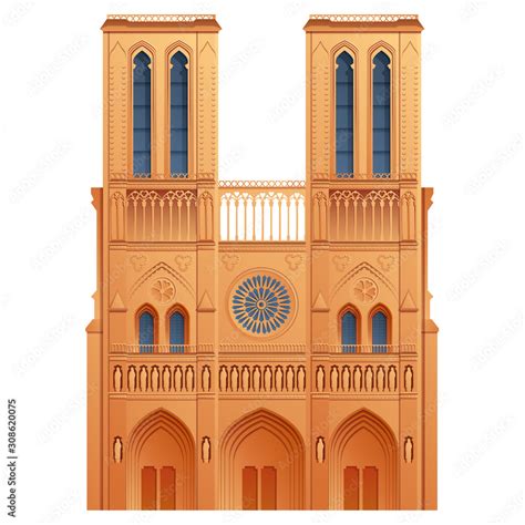 cartoon icon of notre dame cathedral in paris, french landmark, vector ...