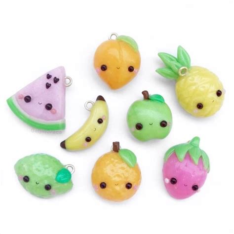 Fruits 🍒🍓🍑🍐🍏🍍🍌🍇🍉🍊 | Cute polymer clay, Polymer clay projects, Polymer ...