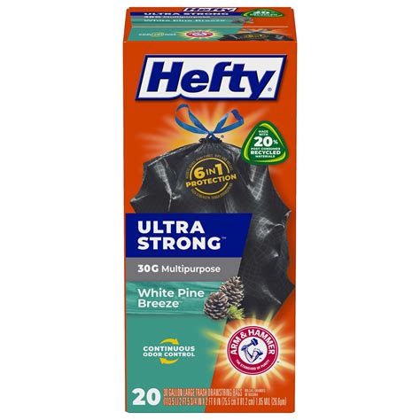 Hefty Ultra Strong Large Trash Bags, Black, White Pine Breeze Scent, 30 ...