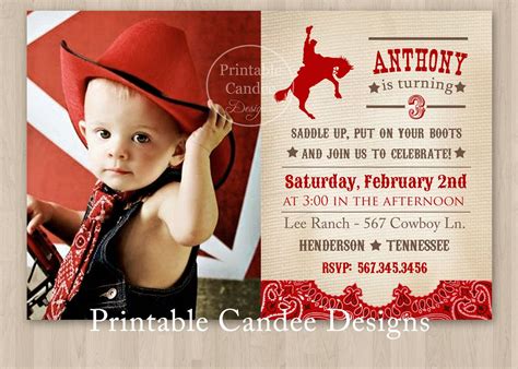 Cowboy Birthday Invitation Vintage Rustic Western Theme Red | Etsy | Cowboy birthday, Cowboy ...