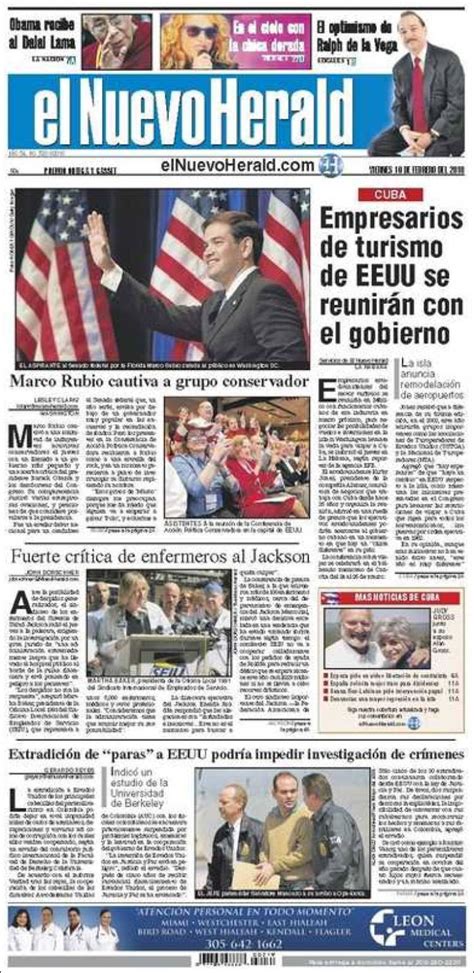 Newspaper El Nuevo Herald (USA). Newspapers in USA. Friday's edition, February 19 of 2010 ...