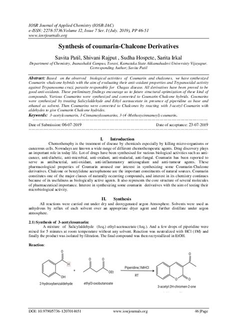 (PDF) Synthesis of coumarin-Chalcone Derivatives