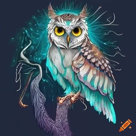 Line art of a majestic owl on Craiyon