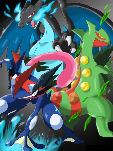 Ash Greninja, Mega Sceptile, & Mega Charizard X | Immagini pokemon, Immagini, Pokemon