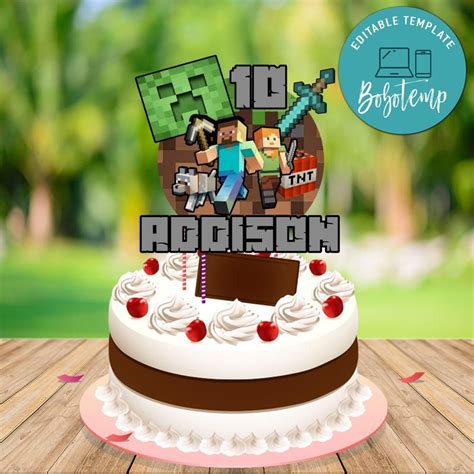 Minecraft Birthday Cake Topper Template Printable DIY | Bobotemp | Minecraft cake toppers ...