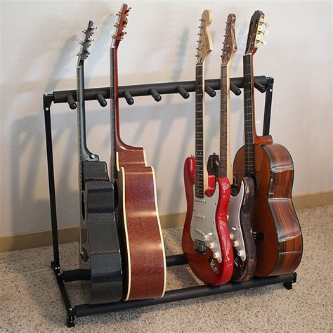 7 Guitar Black Metal Padded Folding Stand, Portable Electric & Acousti ...