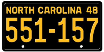 1948 NORTH CAROLINA STATE LICENSE PLATE - EMBOSSED WITH YOUR CUSTOM NUMBER