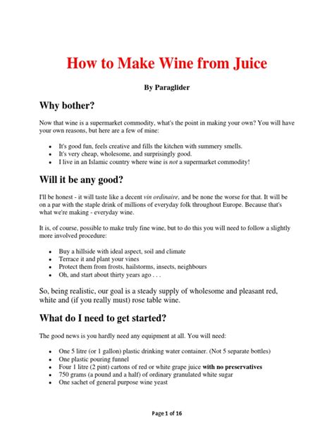 How To Make Wine From Juice | PDF | Winemaking | Yeast