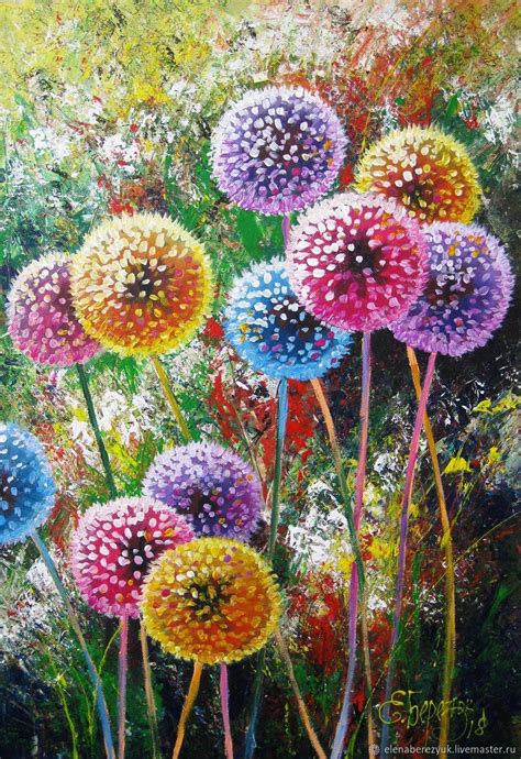 Dandelion flower art Original acrylic painting summer landscape – shop ...