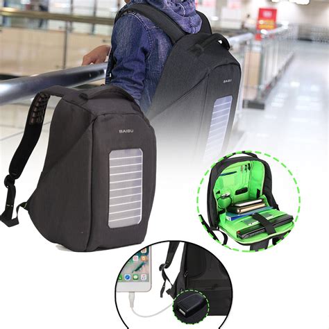 16 inch waterproof solar panel backpack laptop usb charger outdoor ...