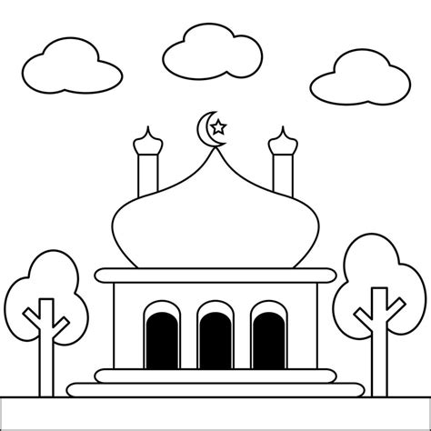 Simple mosque illustration design for coloring book. Color book theme of mosque for education ...