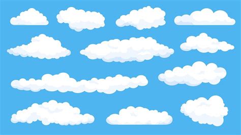 Cartoon fluffy white clouds on summer blue sky. Cloudy weather comics By Tartila | TheHungryJPEG