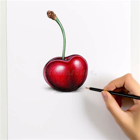 Realistic Color Pencil Drawing of a Cherry: Detailed and Hyperrealistic ...