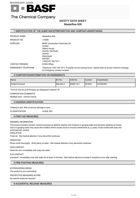 SAFETY DATA SHEET Masterflow 928 - Arcon Supplies