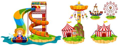 Different rides in theme park 591044 Vector Art at Vecteezy