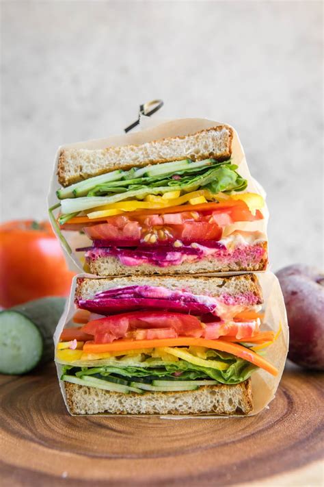 Rainbow Veggie Sandwiches with Hummus - From My Bowl