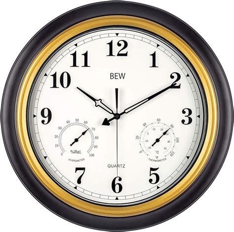 BEW Large Outdoor Clock, 45cm Waterproof Clock with Thermometer and ...