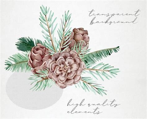 Watercolor Christmas Bouquets Clipart Watercolor Winter Pine | Etsy