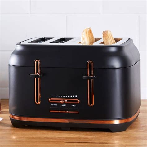 Dunelm 4 Slice Matt Black & Copper Toaster | Dunelm