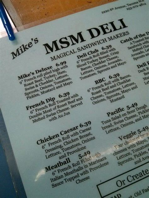 Menu at MSM Deli restaurant, Tacoma