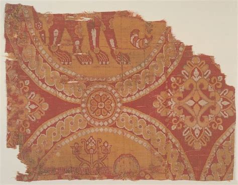 Textile, 12th–13th century from Spain, made of silk in a compound weft twill (samite). Inkle ...