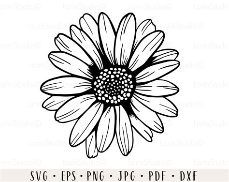 a black and white flower with the words svg epsp png jpf dxf