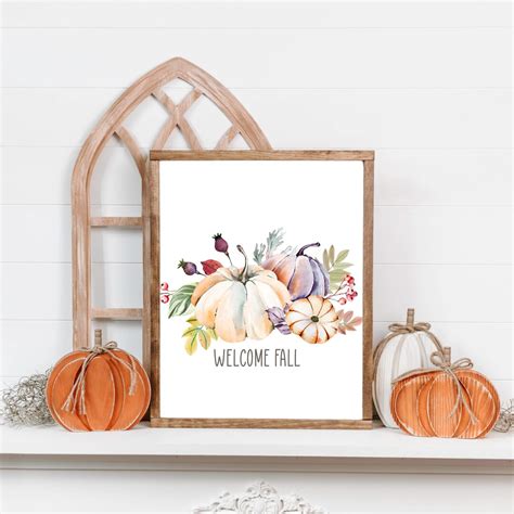 Welcome Fall Printable Sign Pumpkin Vignette Wall Art Autumn Decor Fall ...