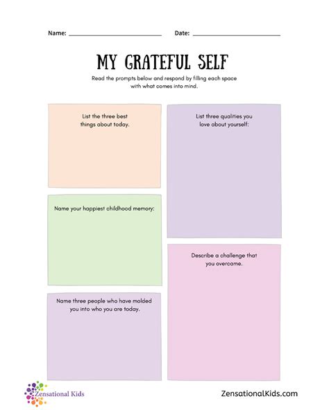 My Grateful Self Worksheet - HS - Zensational Kids Mindfulness and SEL