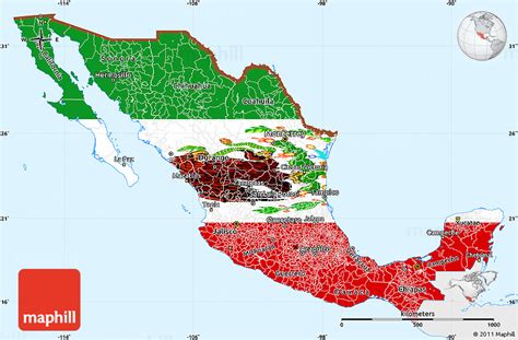 Flag Simple Map of Mexico, single color outside, flag rotated