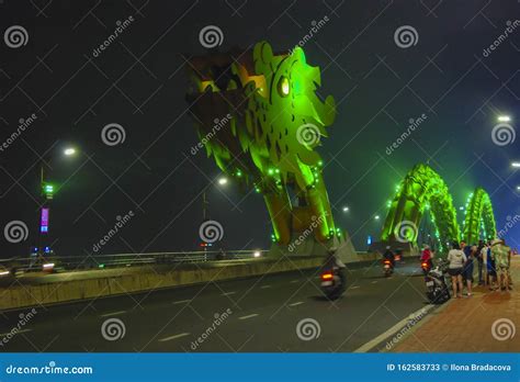 Dragon Bridge at night stock image. Image of danang - 162583733