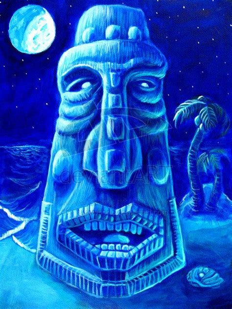 Moonlit Moai-Blockhead 1 | Tiki art, 8x10 print, Art