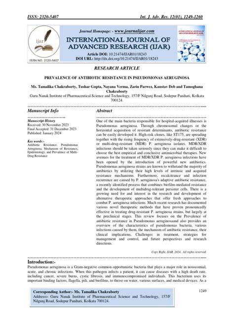 Prevalence of Antibiotic Resistance in Pseudomonas Aeruginosa | PDF ...