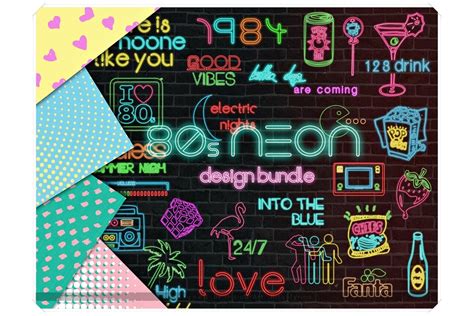 Retro 80s Neon Design Bundle - Neon Signs Clipart (378915) | Decorations | Design Bundles