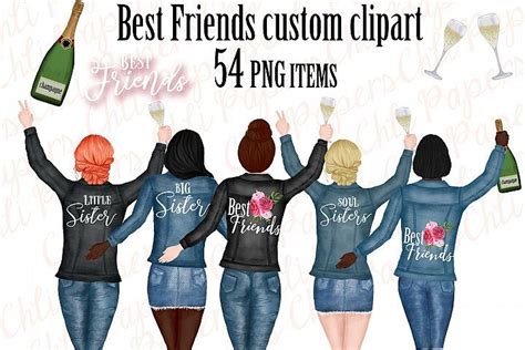 Best Friends Clipart,Custom Besties, Jeans jakets Clipart (373384) | Illustrations | Design ...