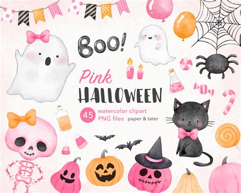 Pink Halloween Watercolor Clipart Cute Pastel Halloween Girl - Etsy Canada