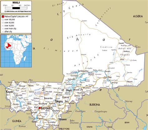 Large road map of Mali with cities and airports | Mali | Africa ...