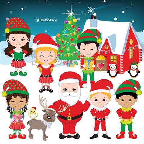 Christmas Clipart Santa's Elves Clipart Cute Elf | Etsy