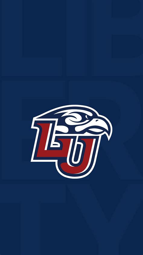 the university of liberty logo on a blue mat with red and white letters that read liberty