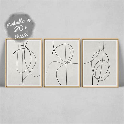 Black And White Abstract Line Art Set Of 3 Abstract Prints | Etsy