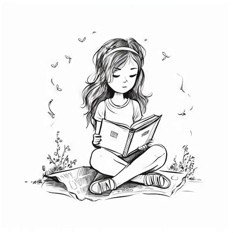 Premium Photo | A girl reading book sketch